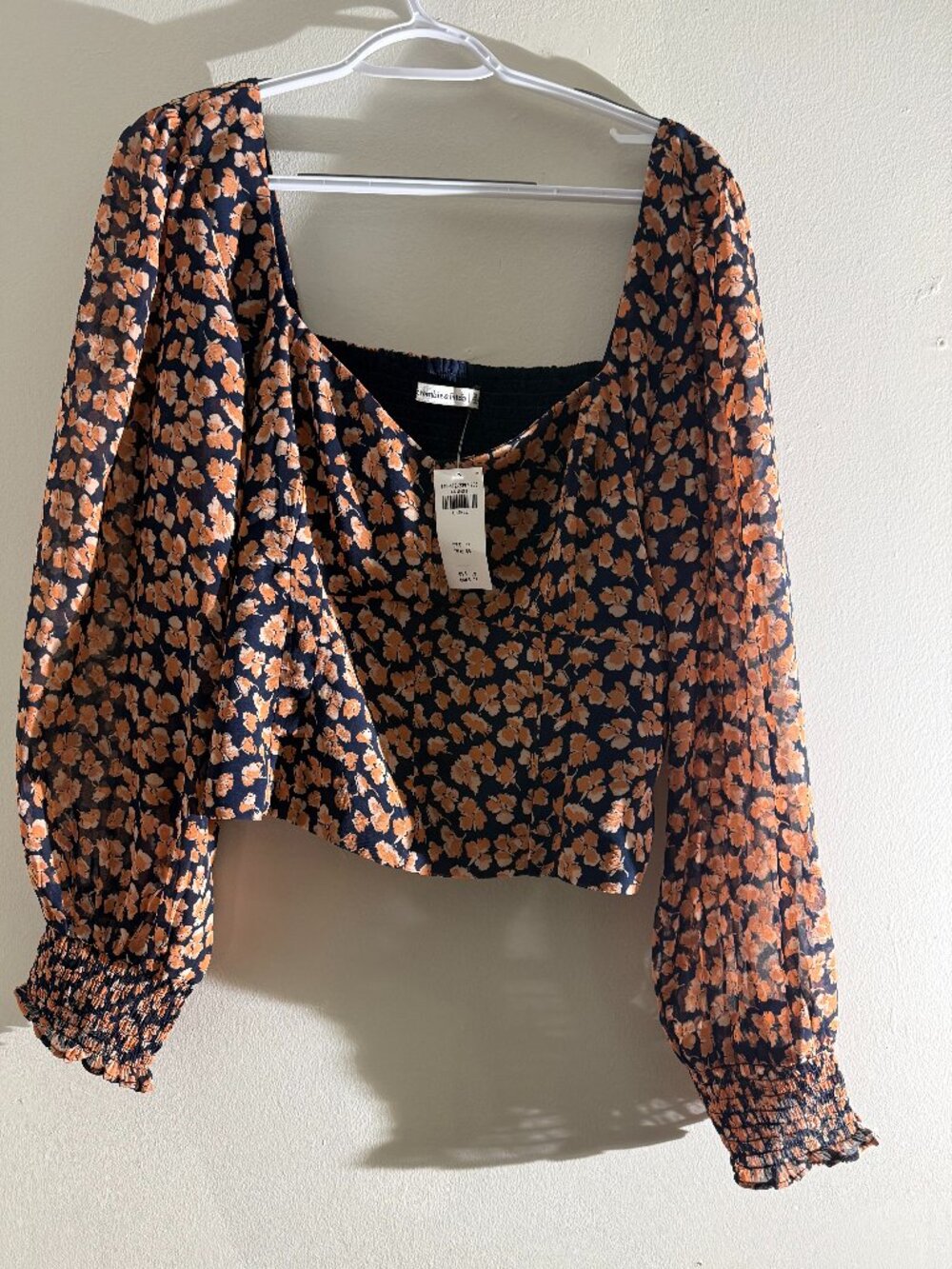 Abercrombie & Fitch NWT Floral Long Sleeve Smocked Sweetheart Blouse | XL